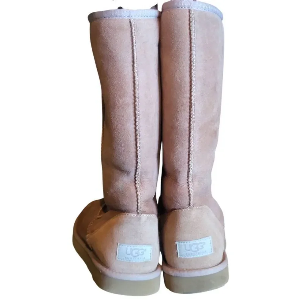 Y2K Vintage UGG Australia Boots Women's 7 Tan Leather Sheepskin Classic Tall
